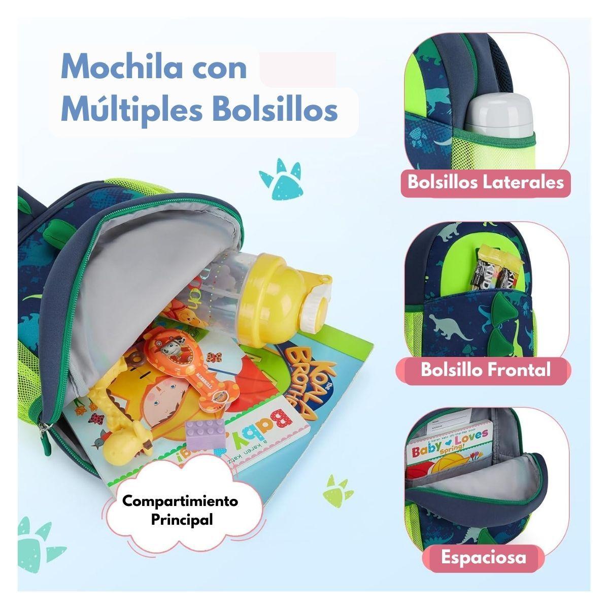 Mommore Mochila para Niños Dinosaurio 6L - Verde-2