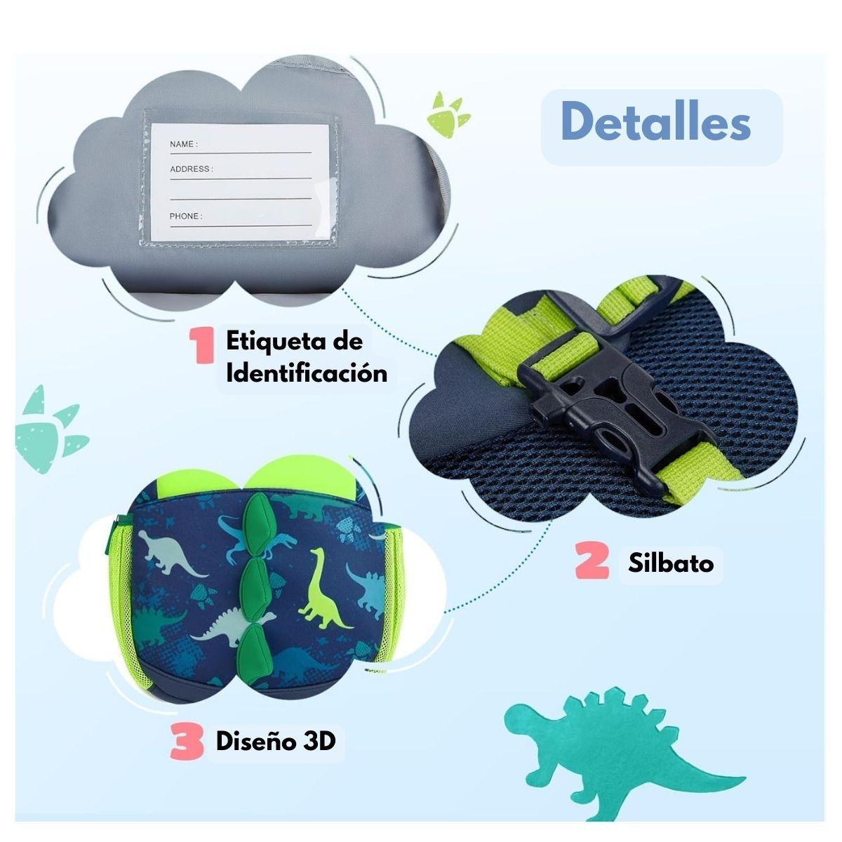 Mommore Mochila para Niños Dinosaurio 6L - Verde-5