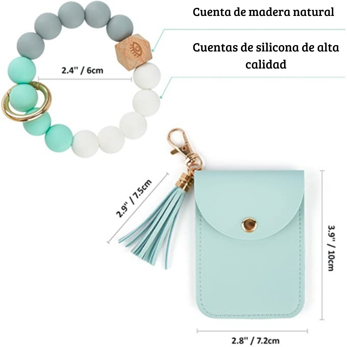 ECOSUSI Llavero de pulsera con billetera - Verde Menta-2