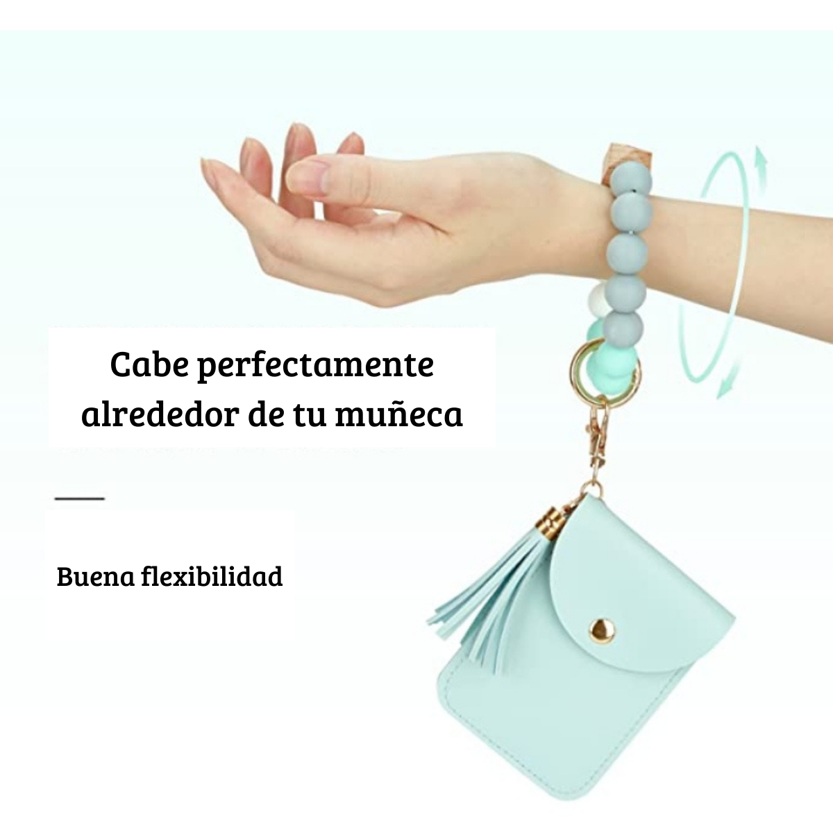 ECOSUSI Llavero de pulsera con billetera - Verde Menta-1