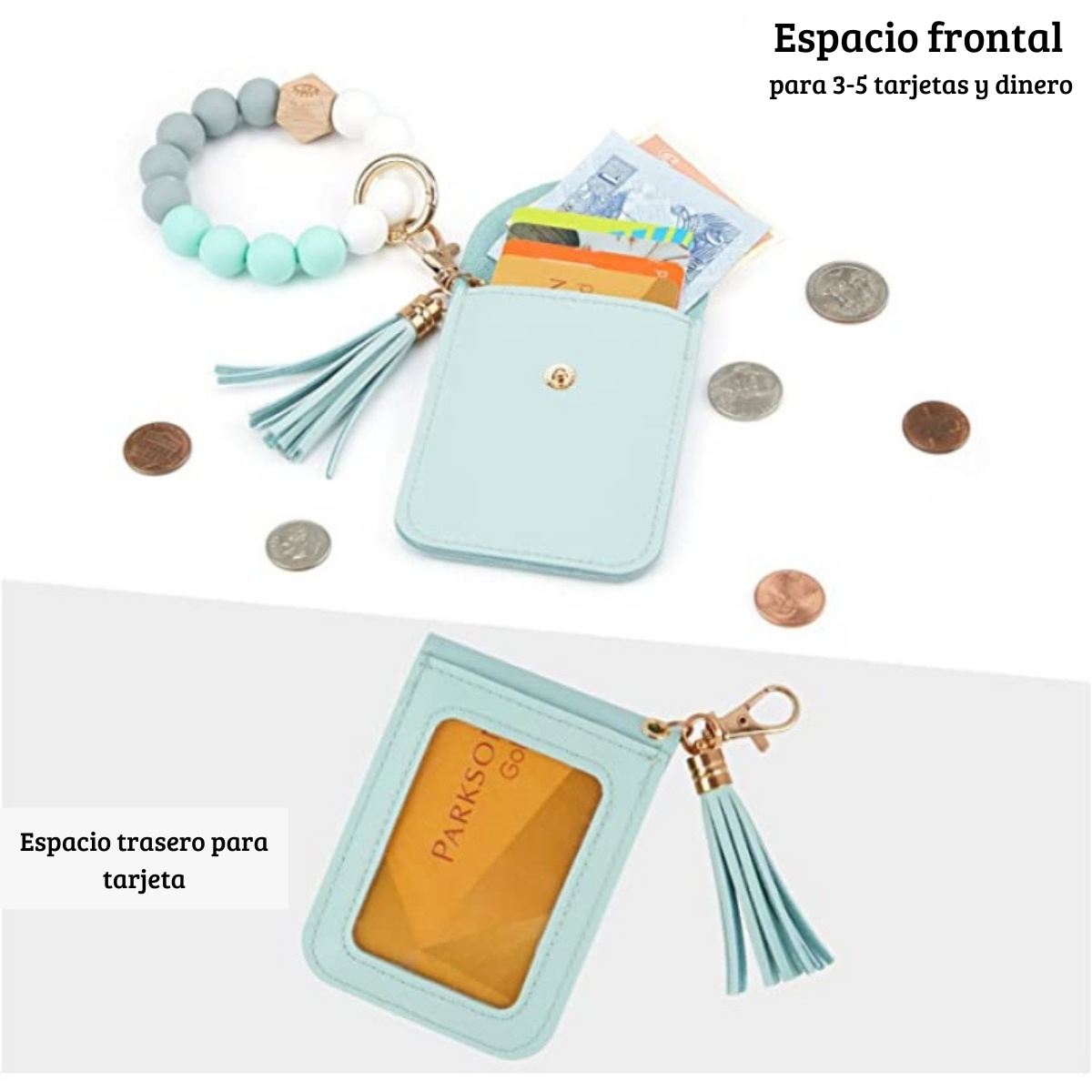 ECOSUSI Llavero de pulsera con billetera - Verde Menta-3