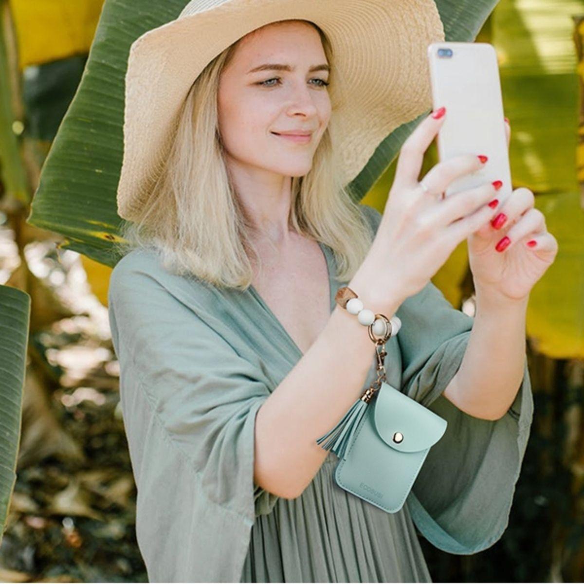 ECOSUSI Llavero de pulsera con billetera - Verde Menta-7