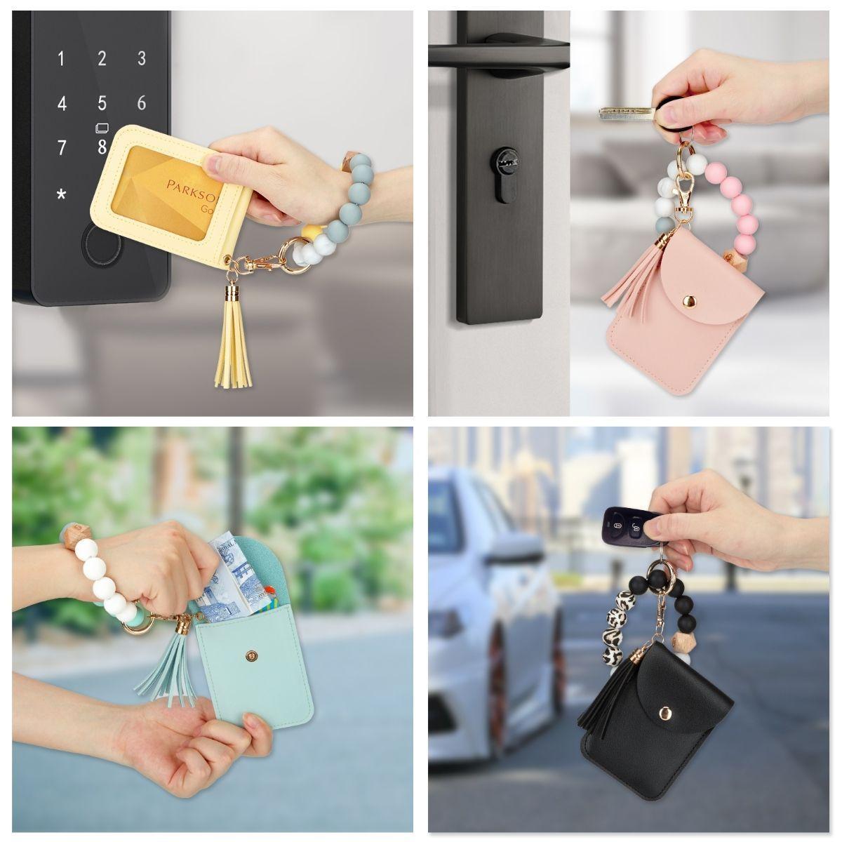 ECOSUSI Llavero de pulsera con billetera - Verde Menta-6