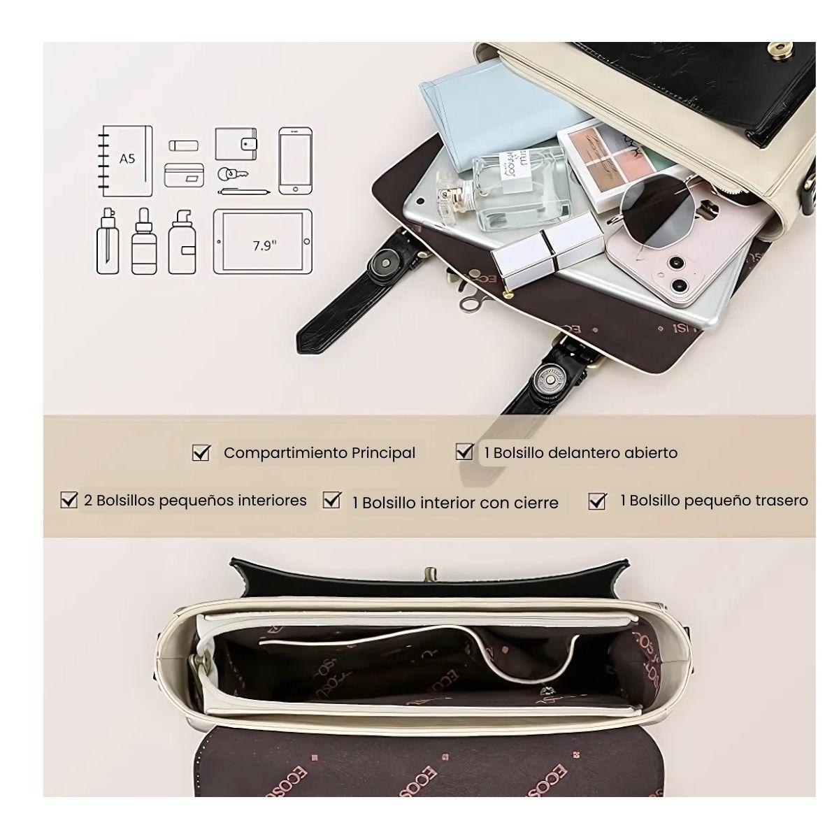 Ecosusi Maletín pequeño Coffee para iPad Mini 7,9" - Negro y Beige-4