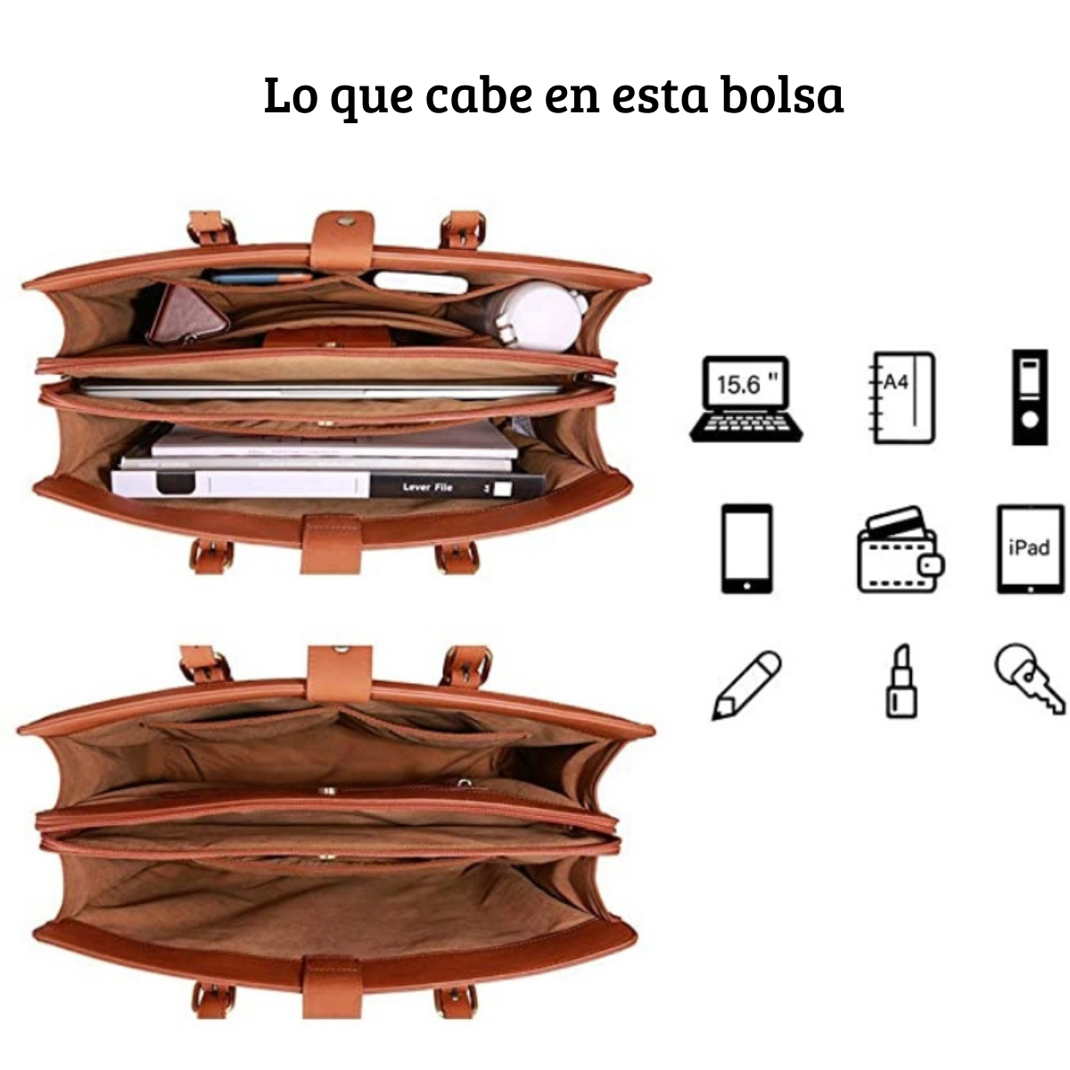 ECOSUSI Bolsa Oficina para notebook 15.6'' Gran Capacidad- Marrón-2