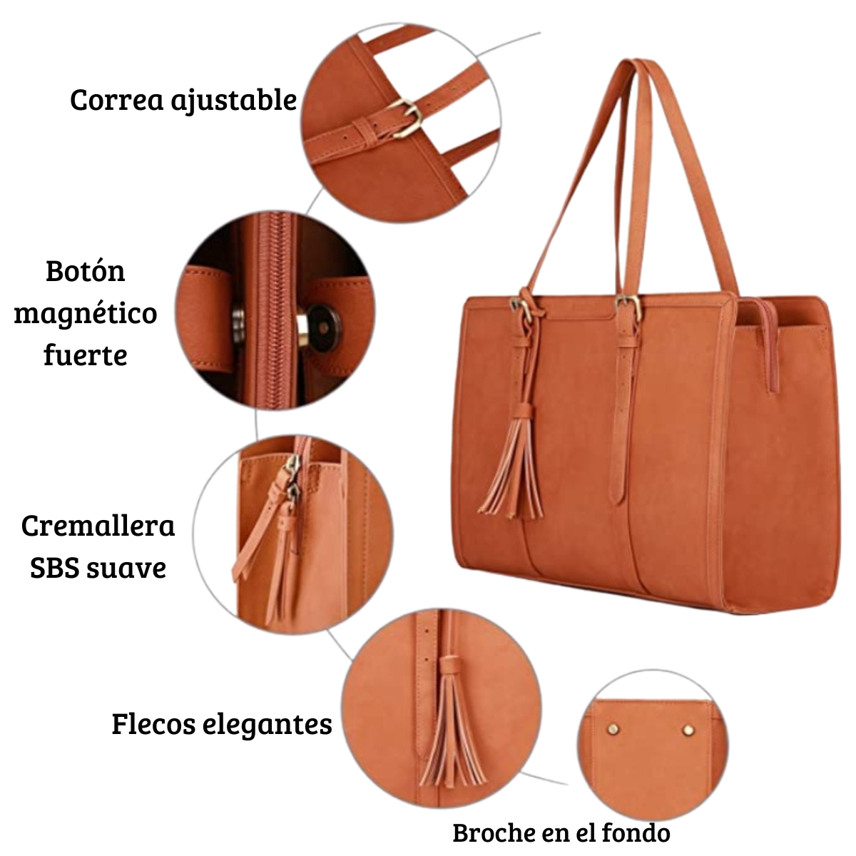 ECOSUSI Bolsa Oficina para notebook 15.6'' Gran Capacidad- Marrón-3