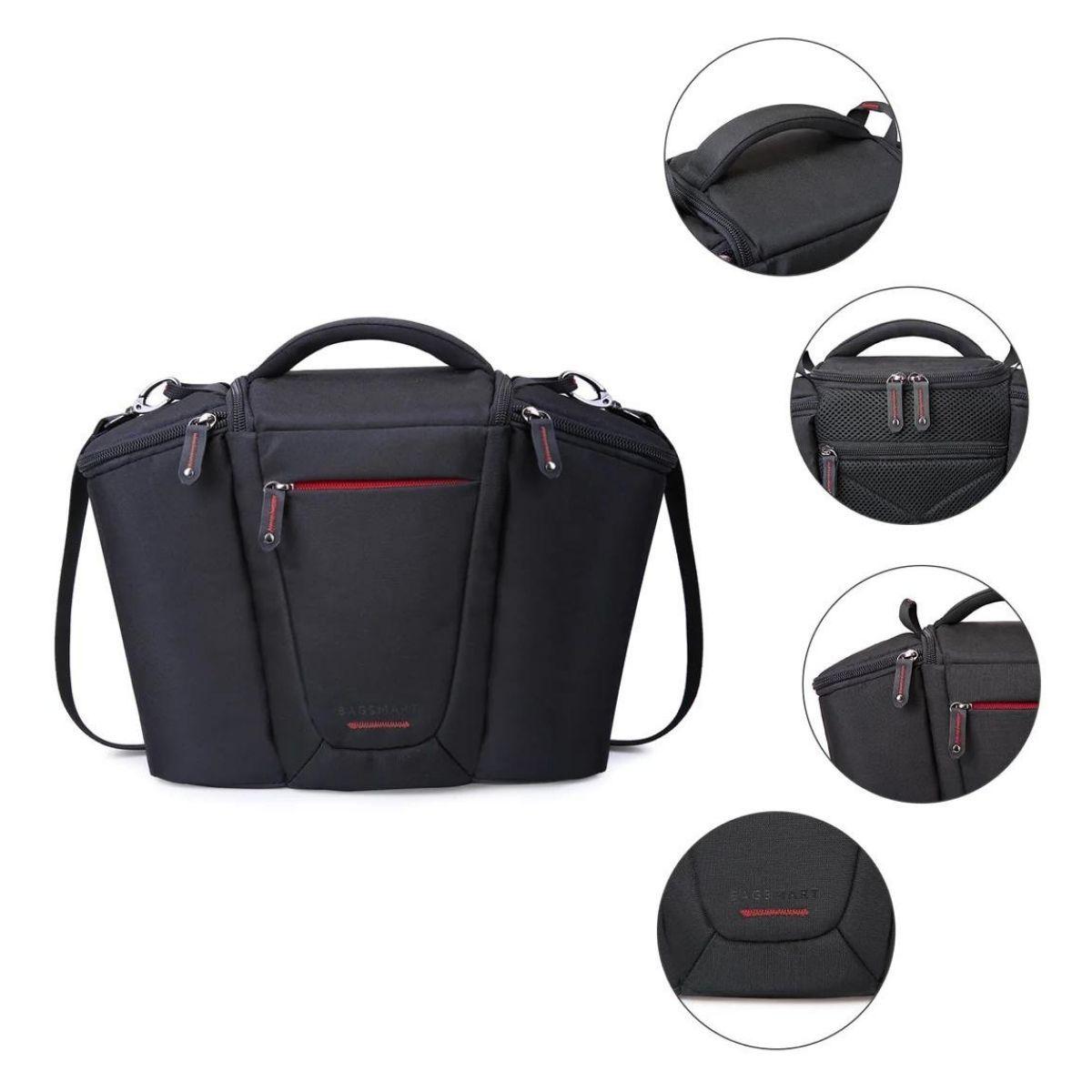 Bagsmart Bolso para Cámara Phoenix con Correa Ajustable Negro y Rojo-2
