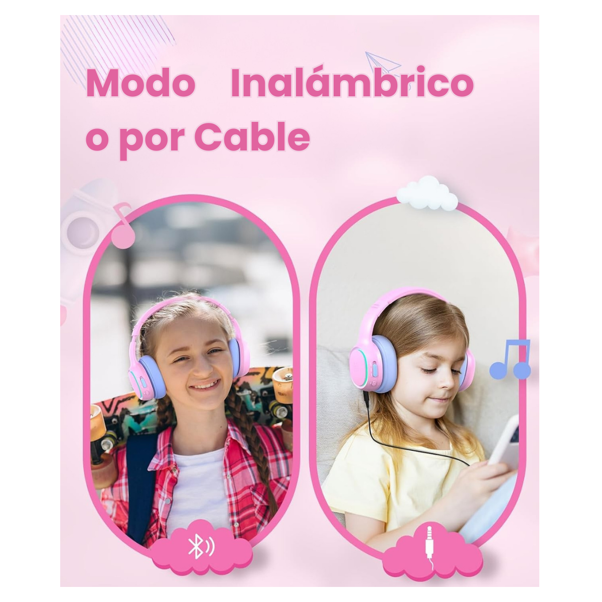 Tronsmart Audífonos Inalámbricos KH03 para Niños Rosado-2
