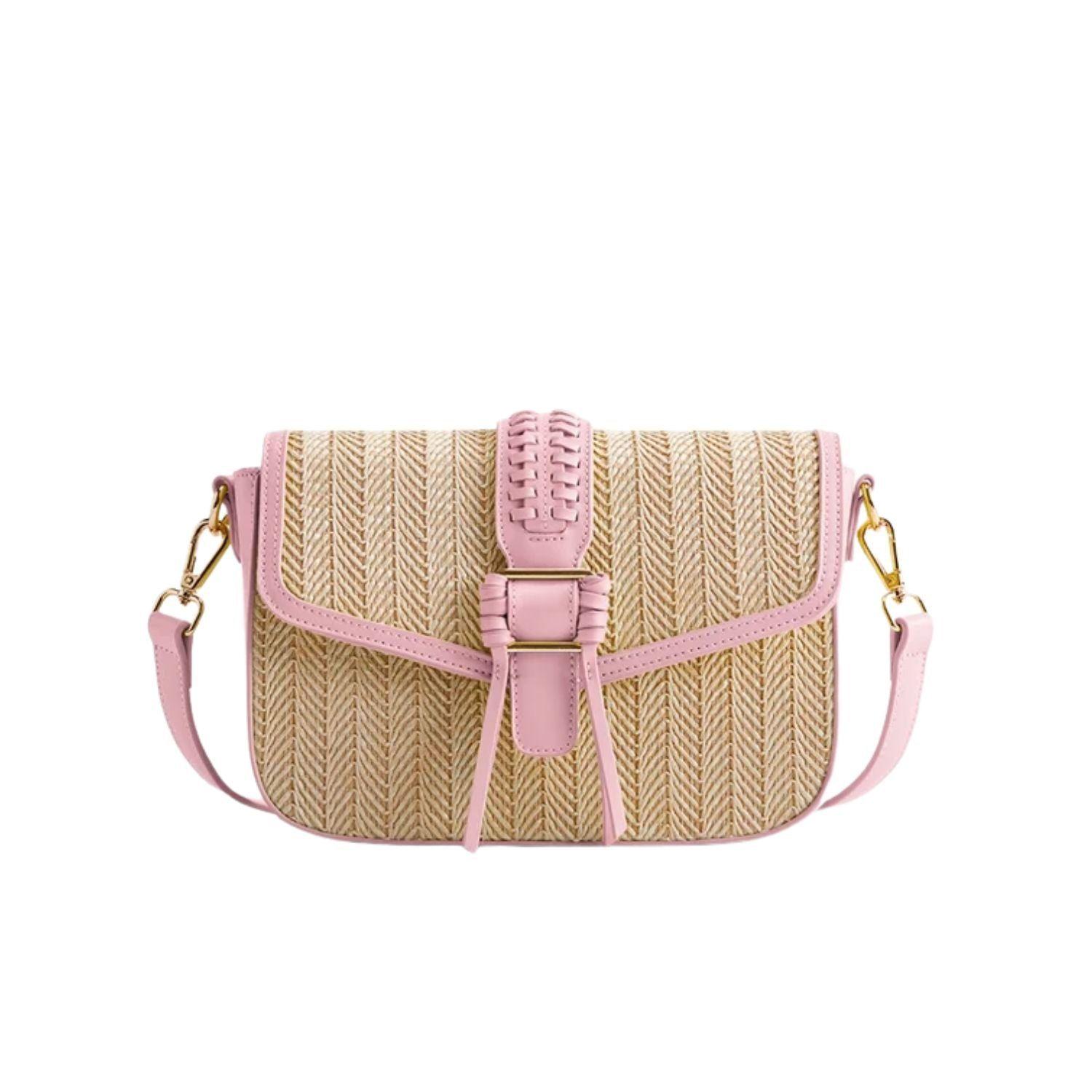 Ecosusi Cartera Bandolera Marina de Rafia Natural Rosado-0