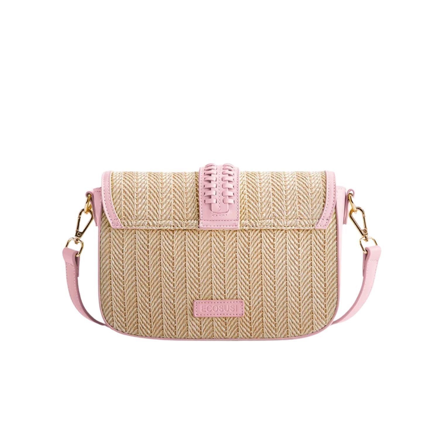 Ecosusi Cartera Bandolera Marina de Rafia Natural Rosado-1