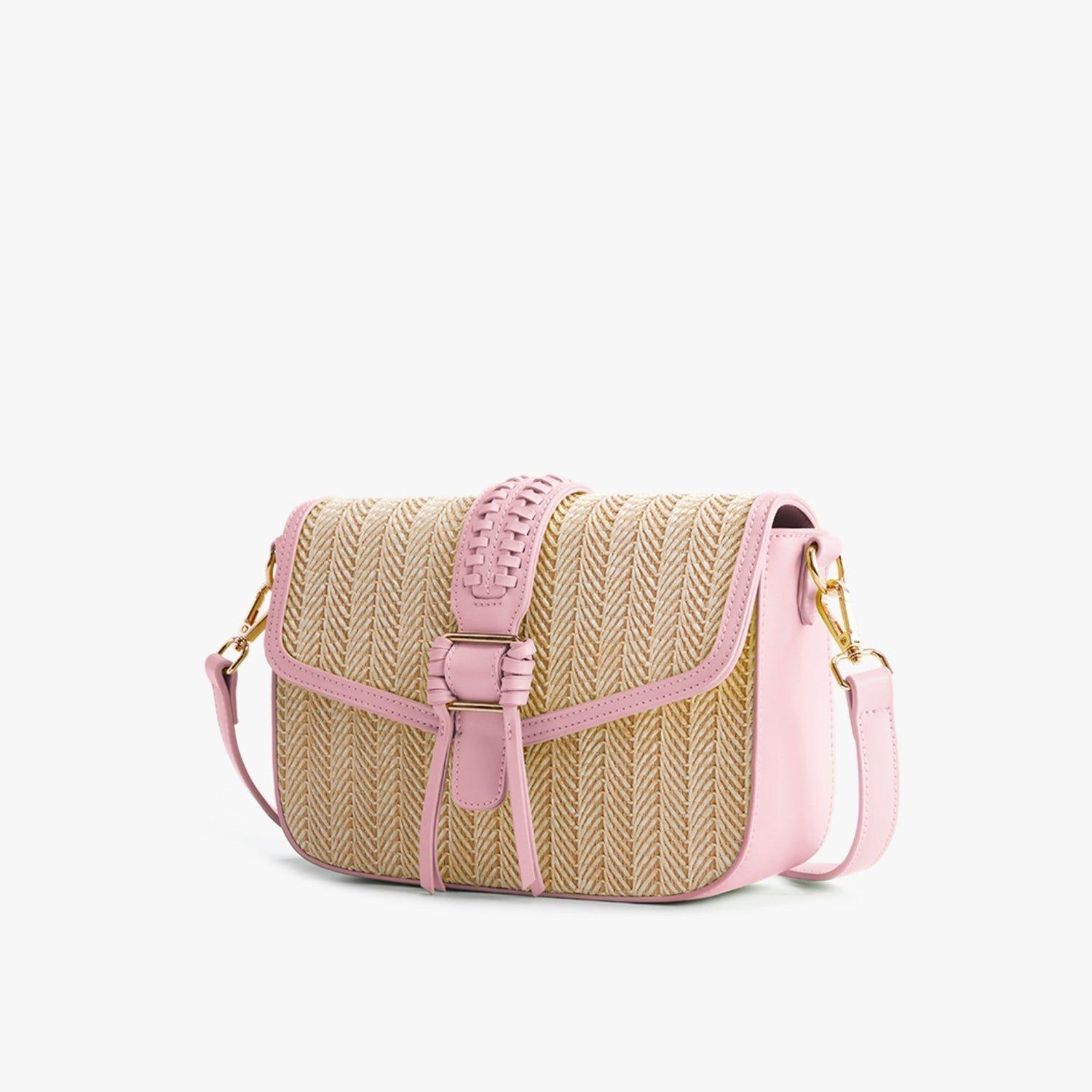 Ecosusi Cartera Bandolera Marina de Rafia Natural Rosado-2