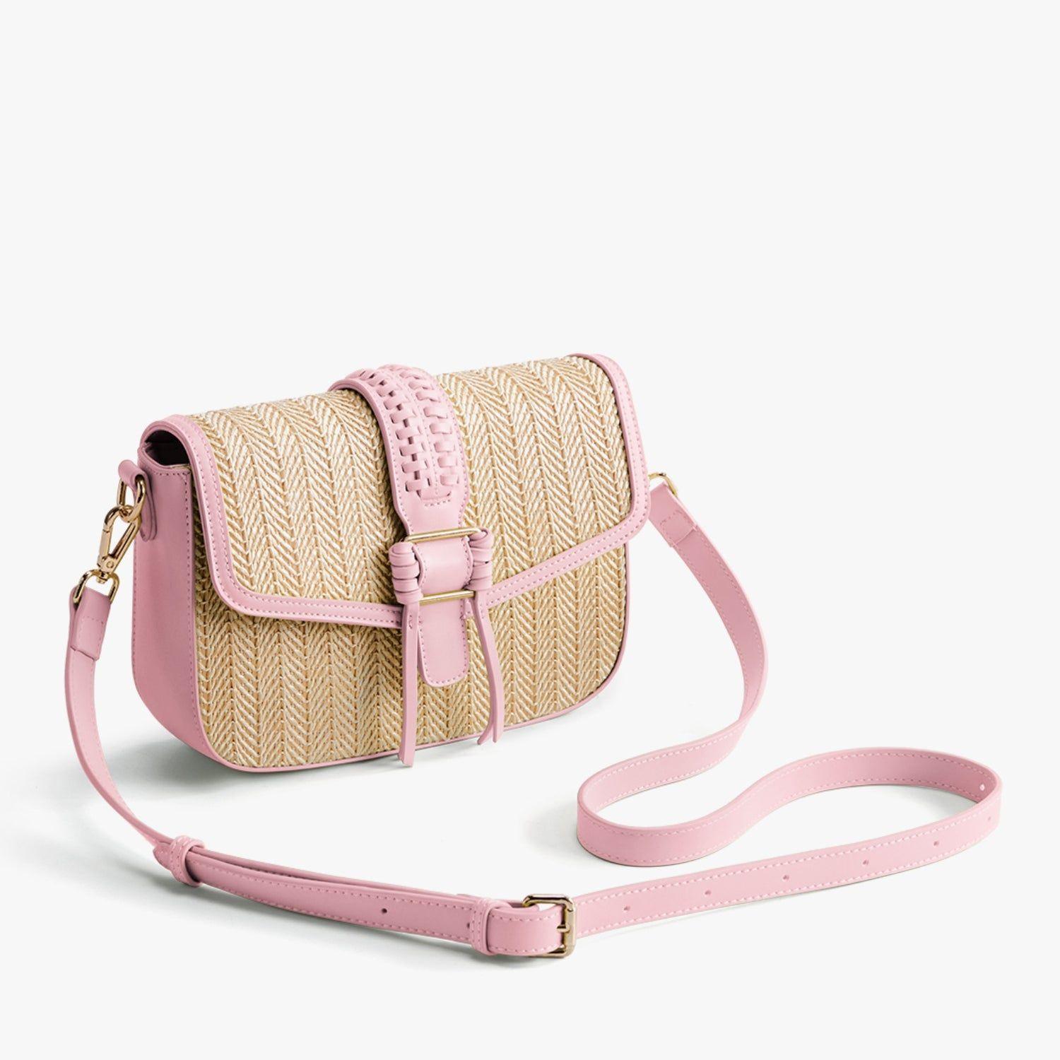 Ecosusi Cartera Bandolera Marina de Rafia Natural Rosado-5