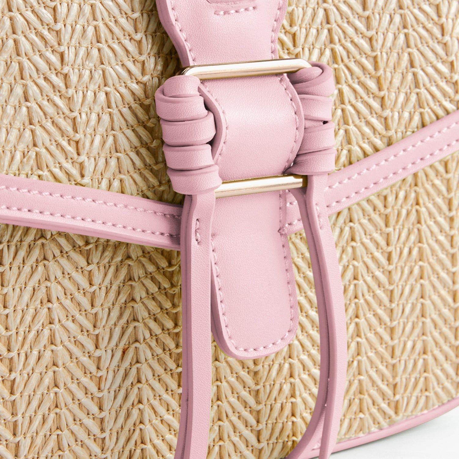 Ecosusi Cartera Bandolera Marina de Rafia Natural Rosado-6