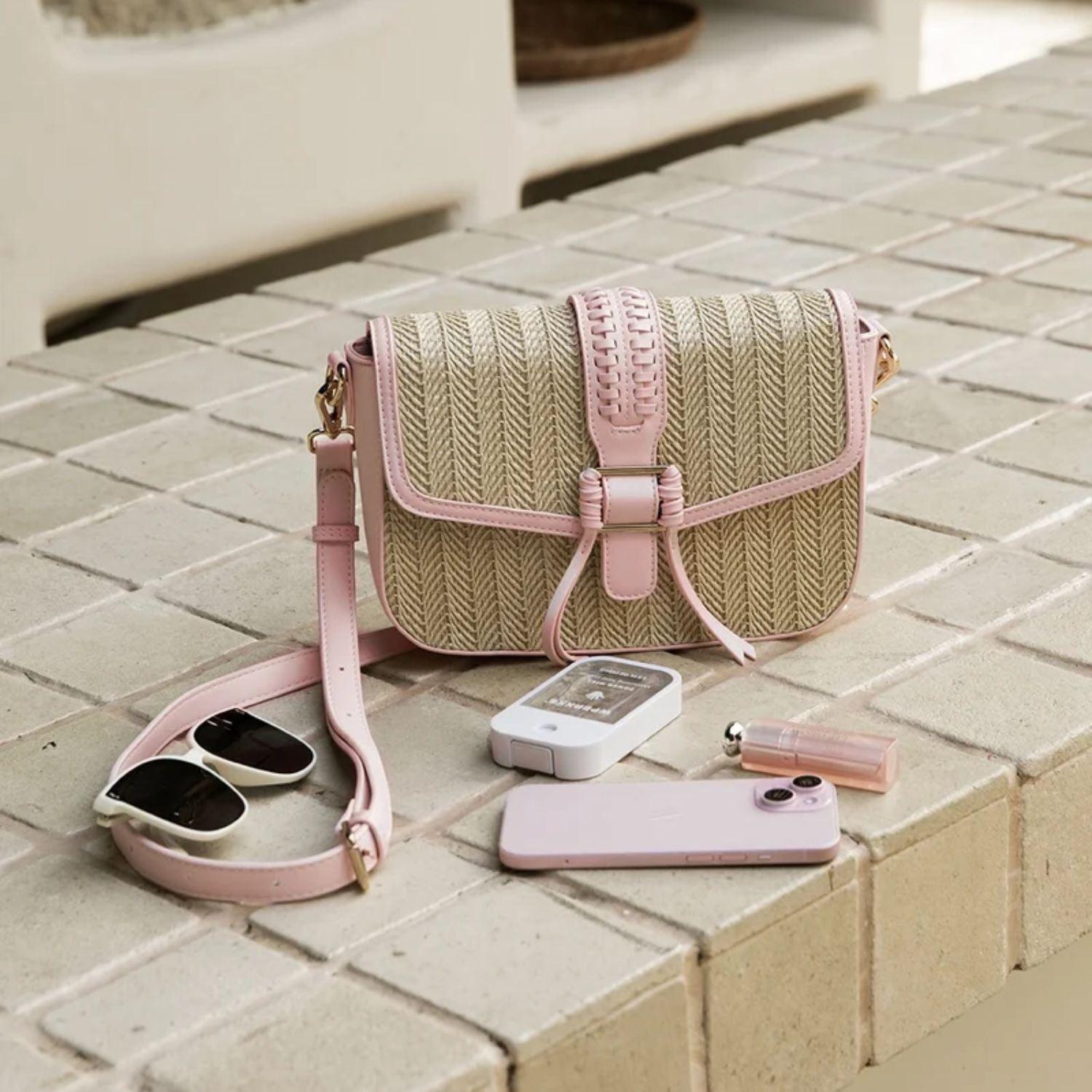 Ecosusi Cartera Bandolera Marina de Rafia Natural Rosado-9