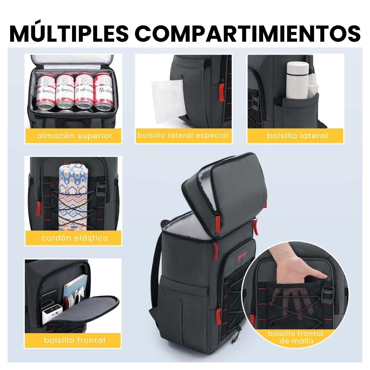 Tourit Mochila Térmica Dual Zone 26 latas 20L Impermeable Gris Oscuro-6