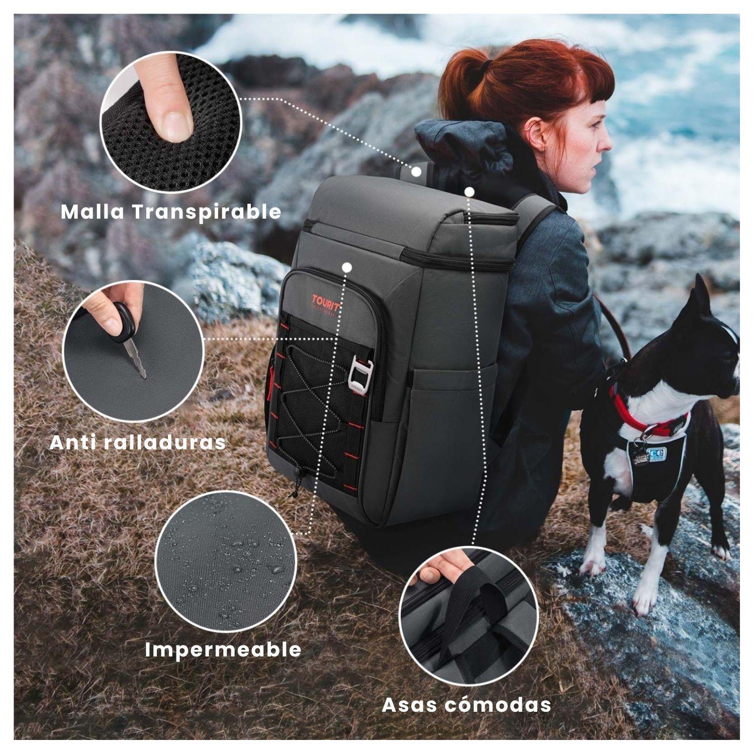 Tourit Mochila Térmica Dual Zone 26 latas 20L Impermeable Gris Oscuro-8