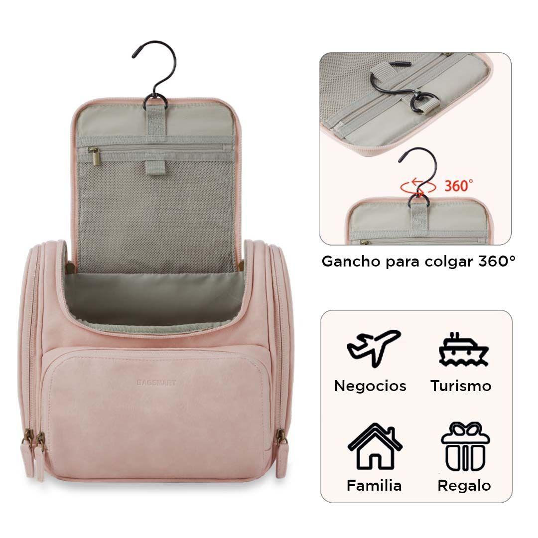 Bagsmart neceser de viaje en piel Dopp - Rosado-5
