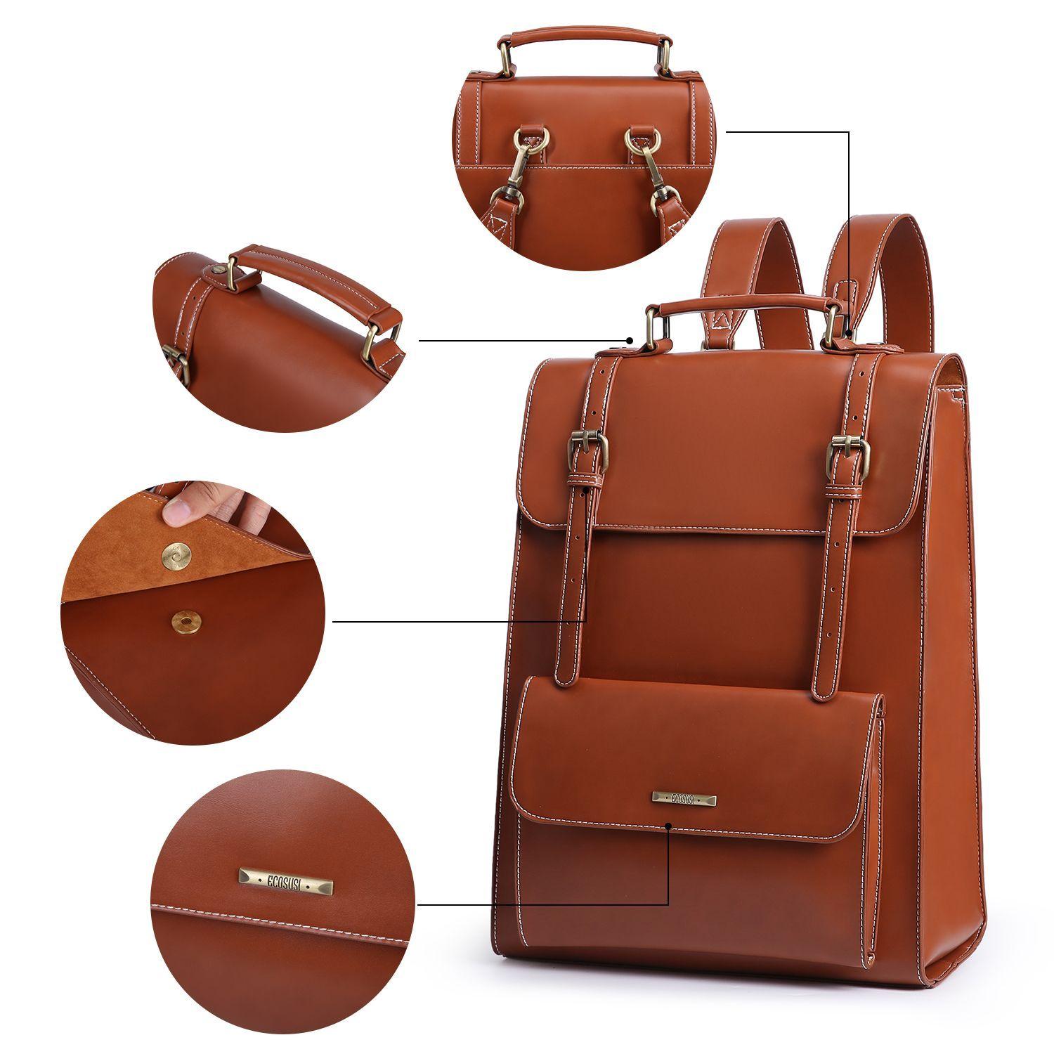 Ecosusi Mochila Vintage Camellia para Notebook 15,6" - Marrón-6