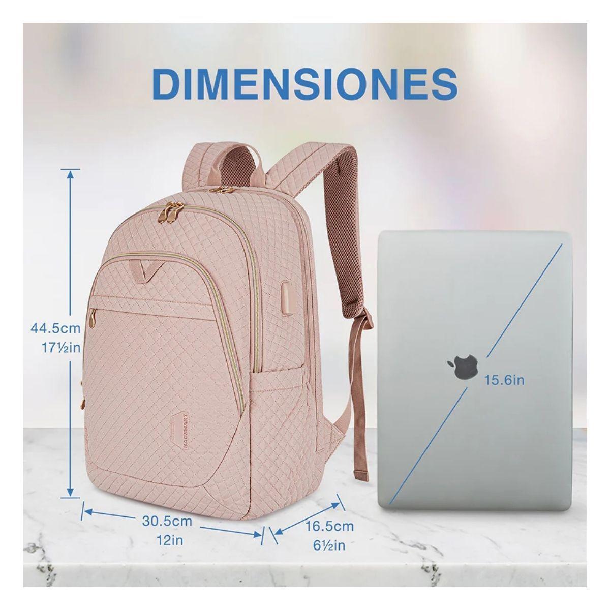 Bagsmart Mochila Viaje notebook 15.6" Rosa Tejido-4