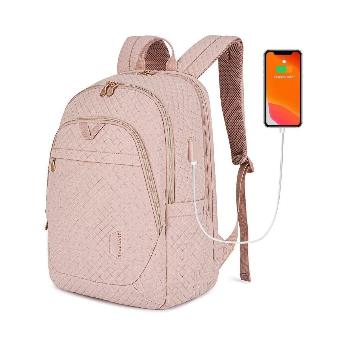 Bagsmart Mochila Viaje notebook 15.6" Rosa Tejido-1