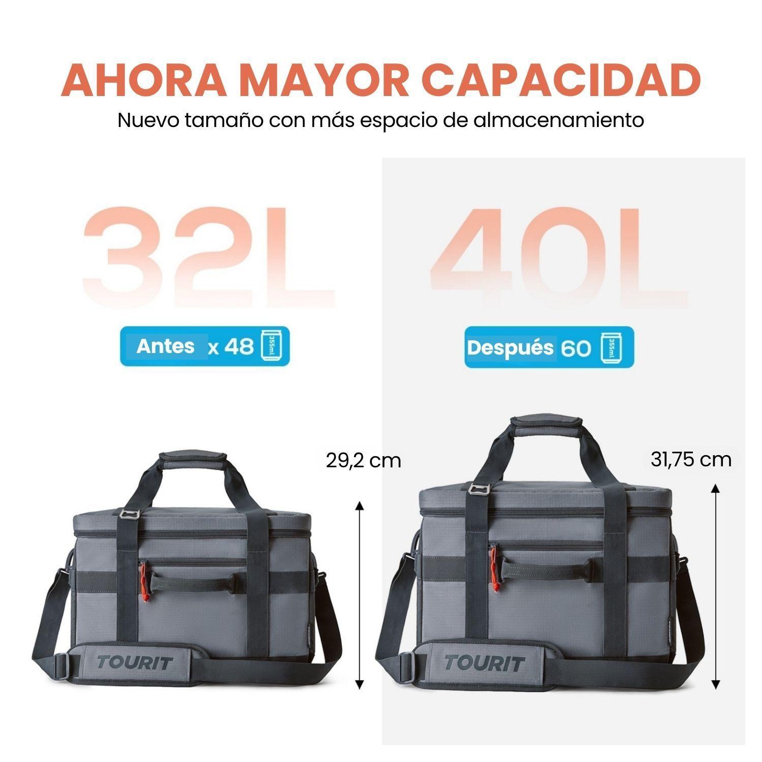 Tourit Cooler Bag Offroad Enfriador Aislado Portátil 60 latas 40L Gris-7