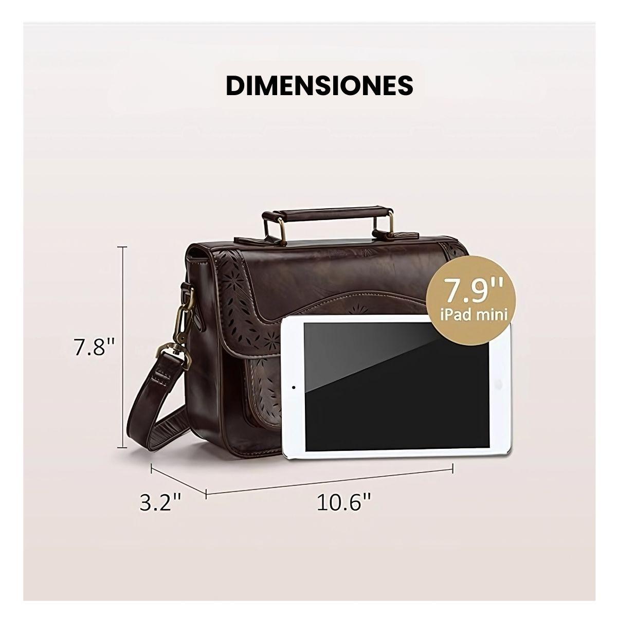 Ecosusi Bolso Bandolera Perforado para Mujer iPad Mini 7,9"- Café Oscuro-4