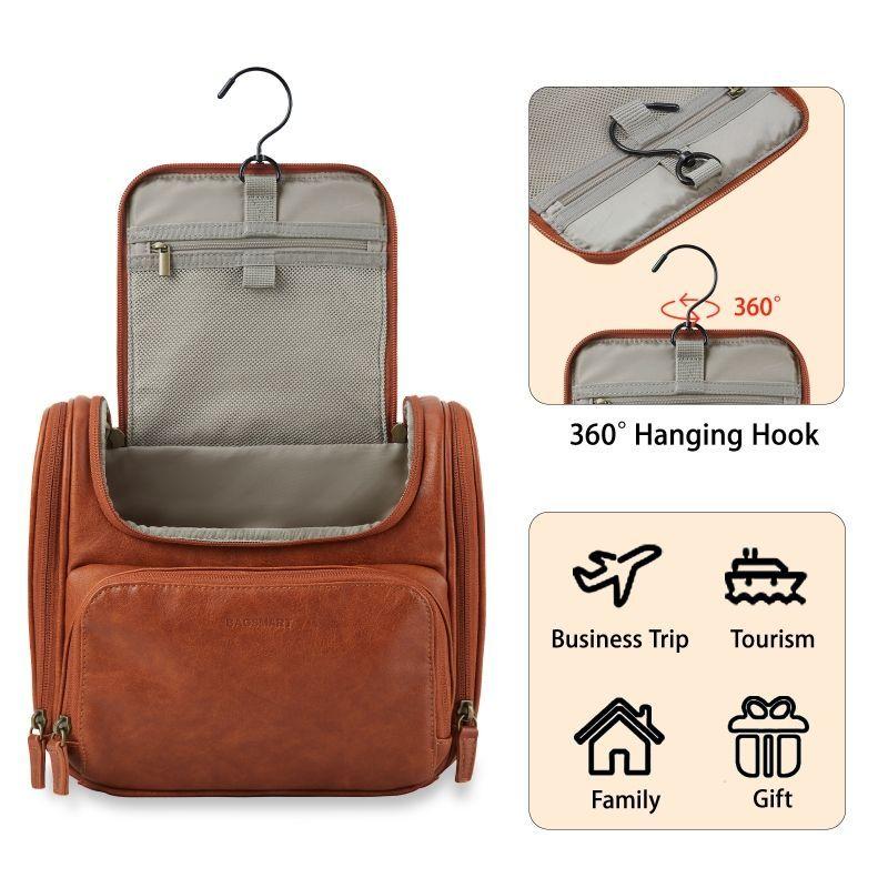 Bagsmart neceser de viaje en piel Dopp - Cafe-4