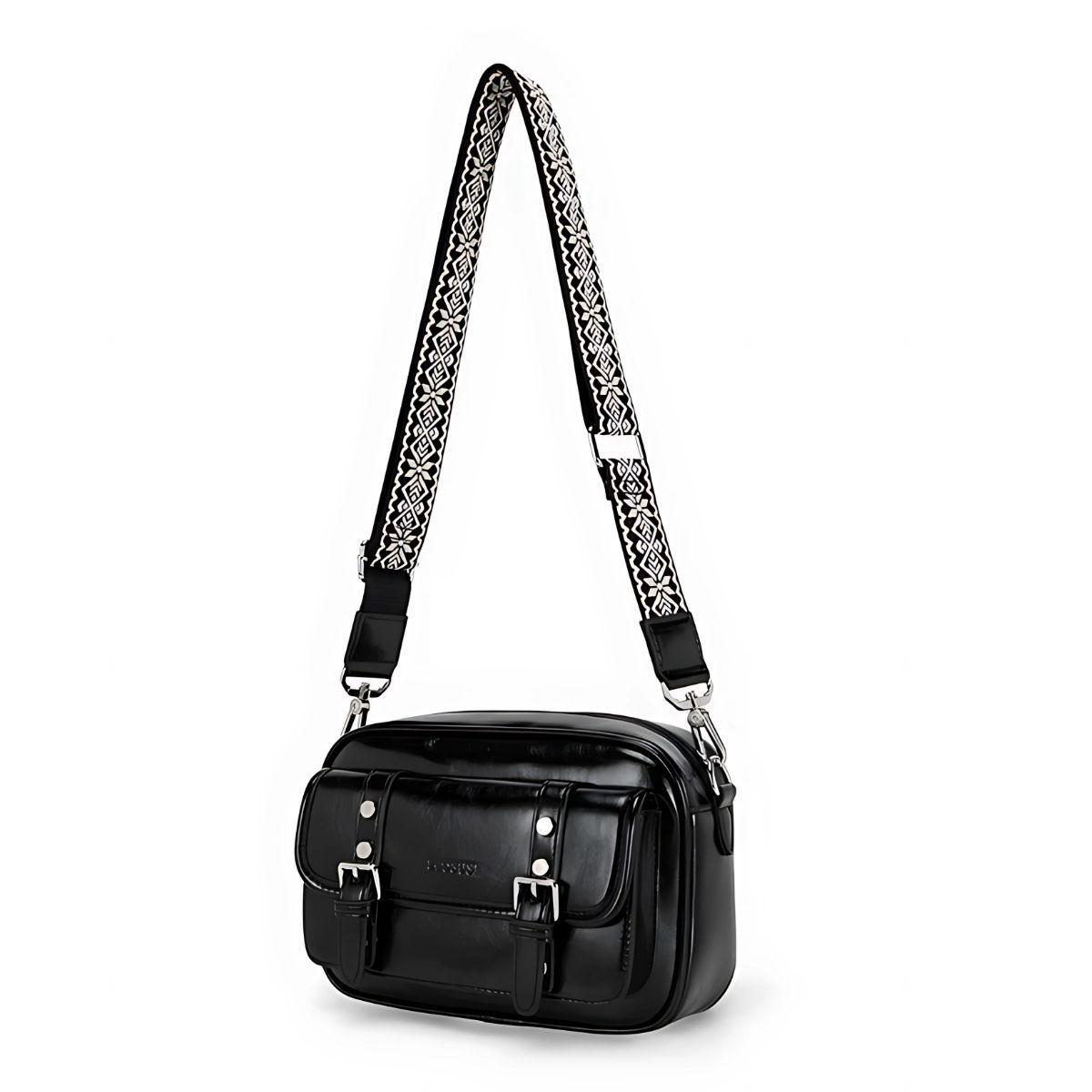 Ecousi Bolso Mensajero Mia con Correa Ancha - Negro-6