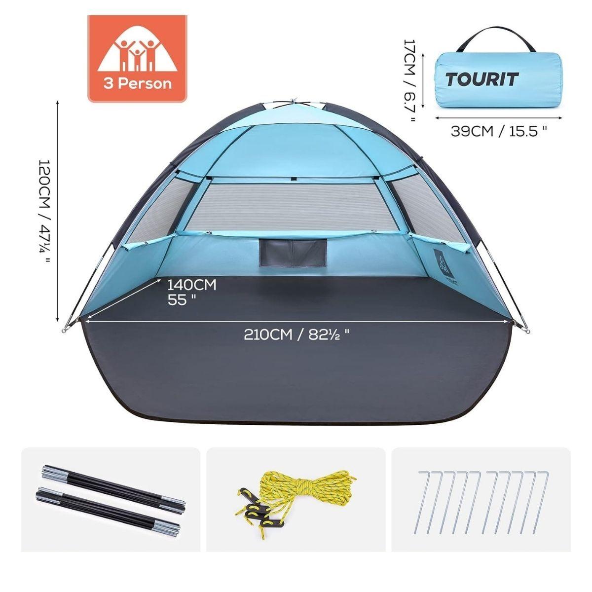 Tourit Carpa de Playa Desplegable 2-3 Personas - Azul-6