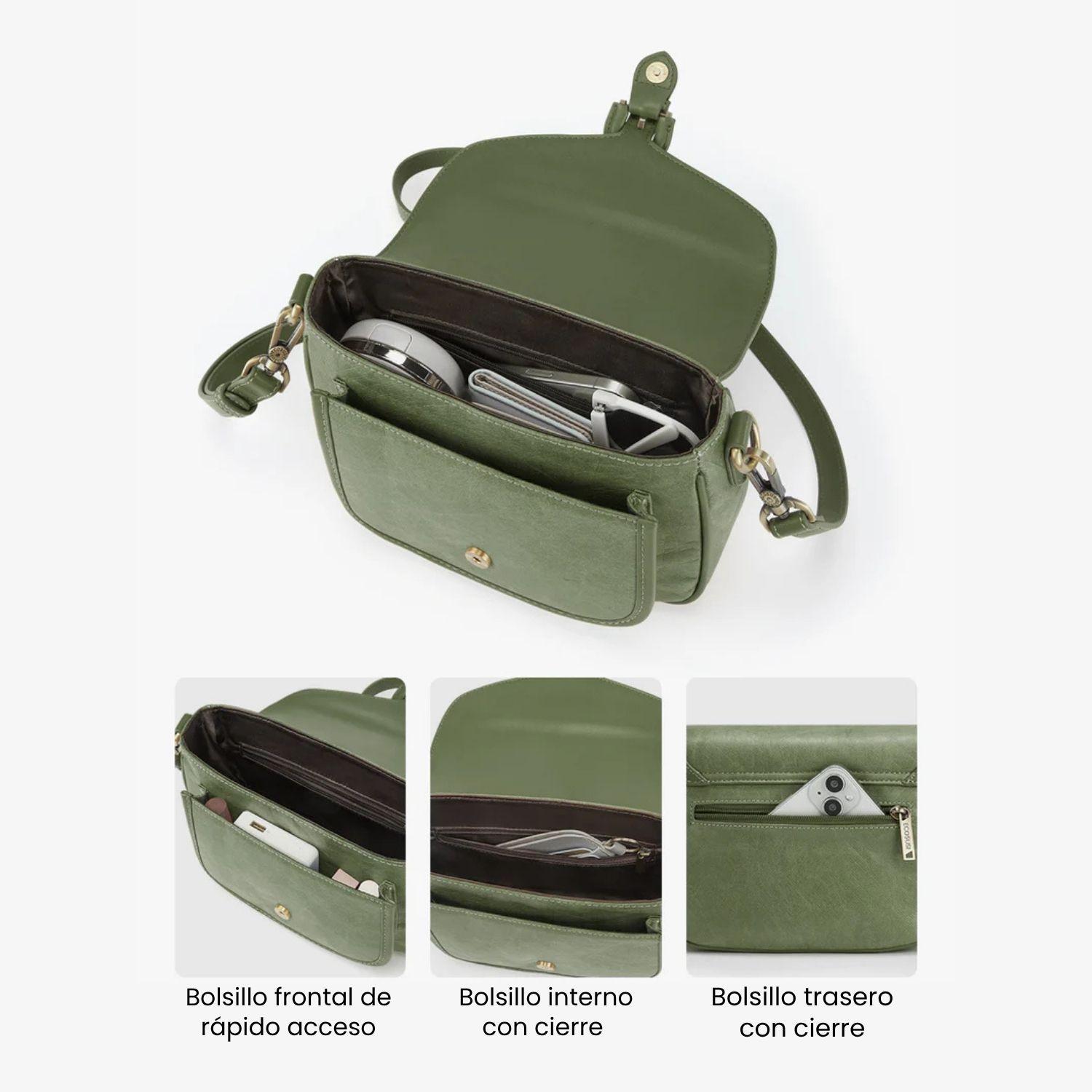 Ecosusi Cartera Bandolera Evelina de Papel Lavable Ecológico Verde Olivo-4