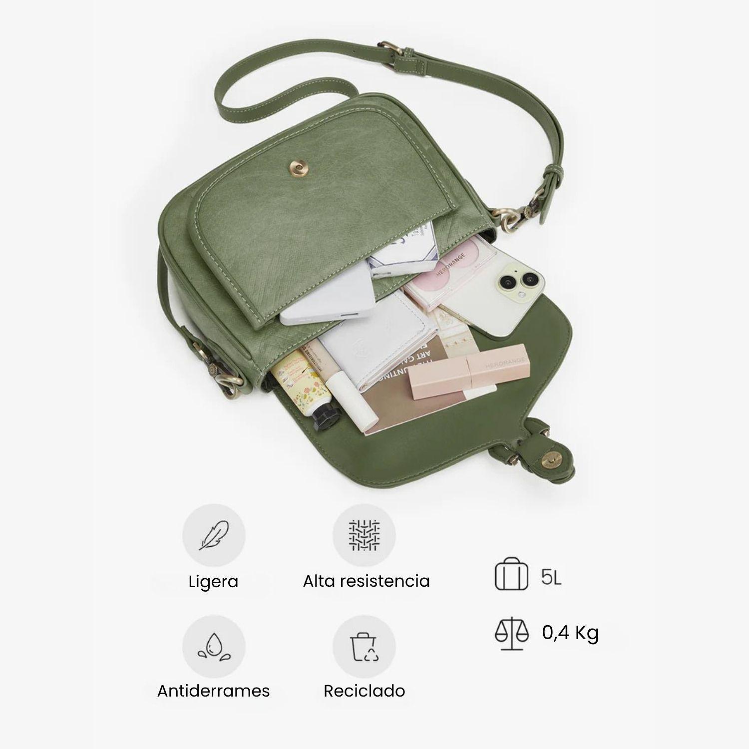 Ecosusi Cartera Bandolera Evelina de Papel Lavable Ecológico Verde Olivo-5