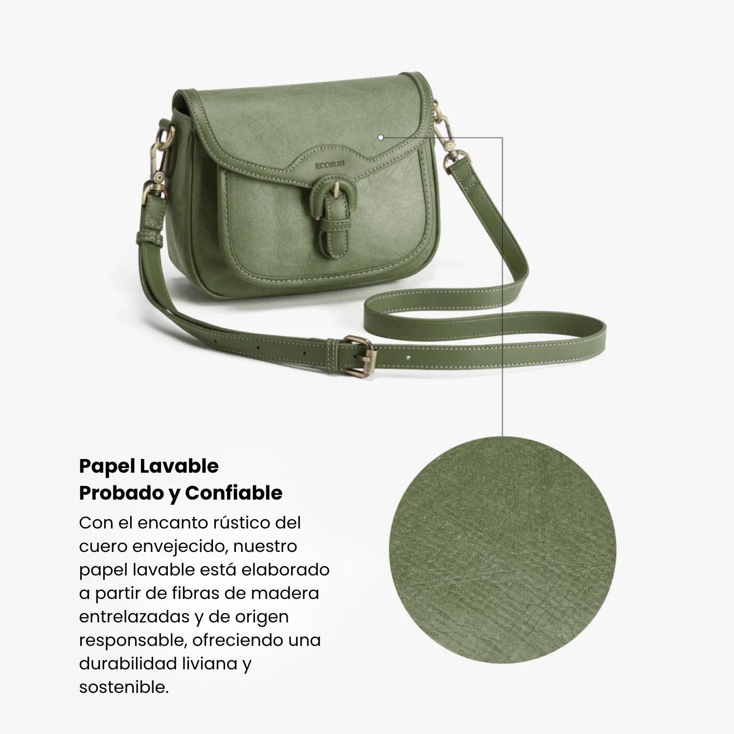 Ecosusi Cartera Bandolera Evelina de Papel Lavable Ecológico Verde Olivo-6