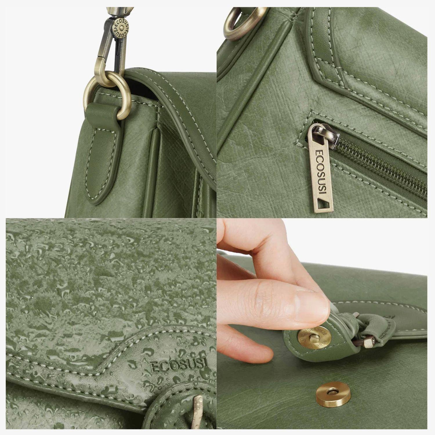 Ecosusi Cartera Bandolera Evelina de Papel Lavable Ecológico Verde Olivo-7