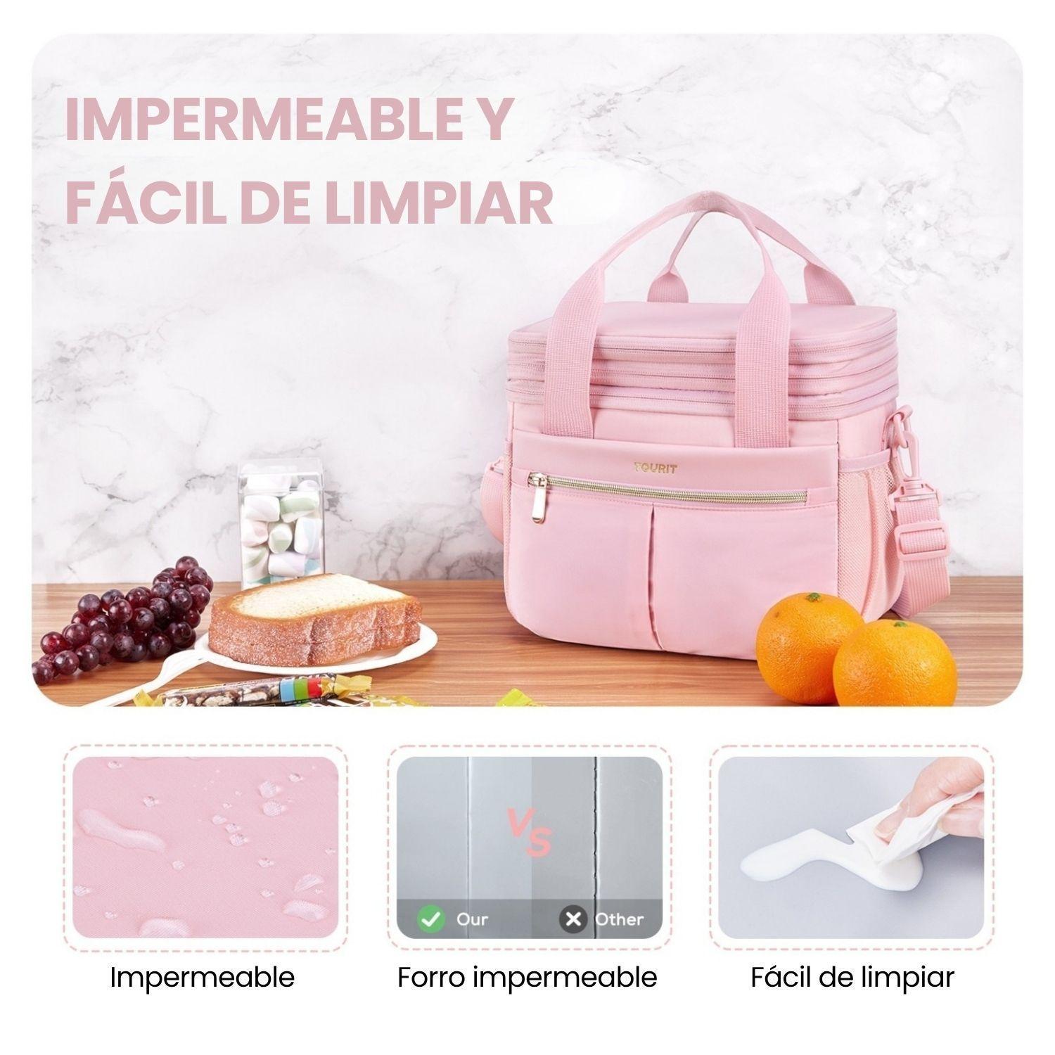 Tourit Lonchera Térmica Double Deck 23 latas 13L Expandible Rosado-7