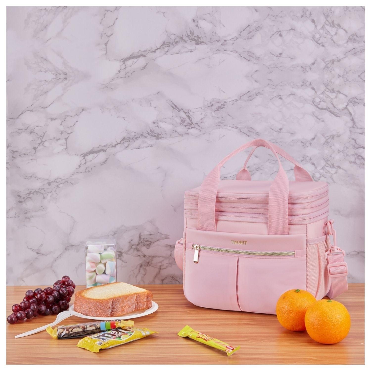 Tourit Lonchera Térmica Double Deck 23 latas 13L Expandible Rosado-8