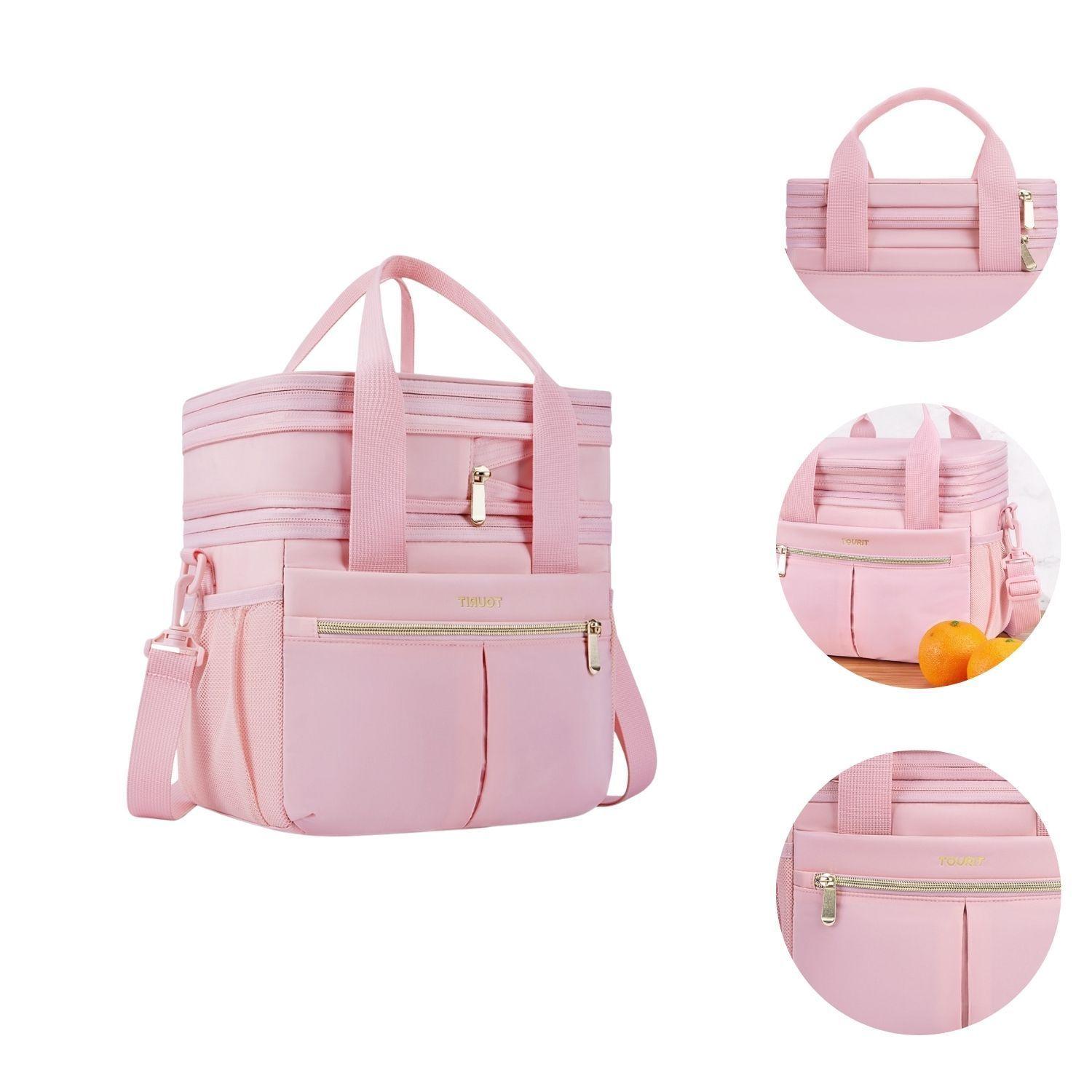 Tourit Lonchera Térmica Double Deck 23 latas 13L Expandible Rosado-9