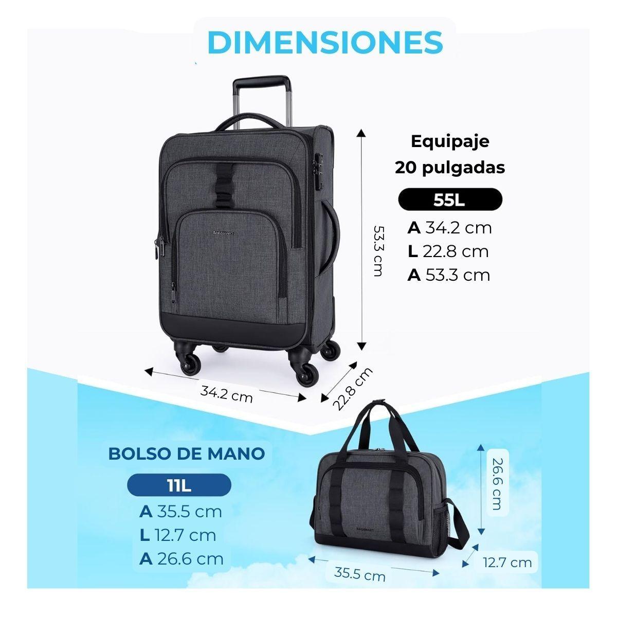 Bagsmart Set Maleta de Mano Expandible 45L + Bolso de Mano 11L - Gris-4