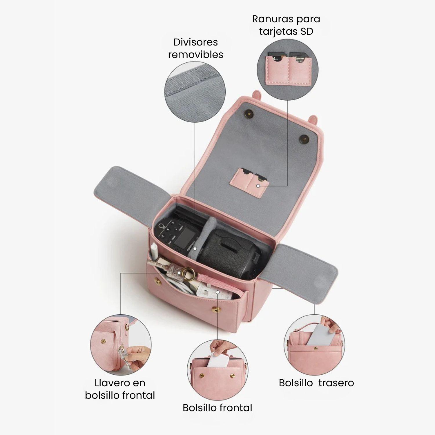 Ecosusi Bolso Vintage Clara Bandolera para Cámara Compacta Rosado-4