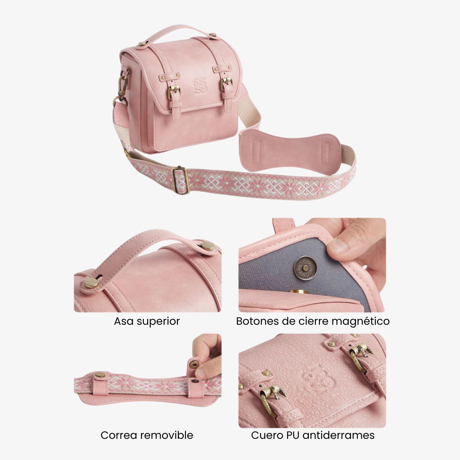 Ecosusi Bolso Vintage Clara Bandolera para Cámara Compacta Rosado-5