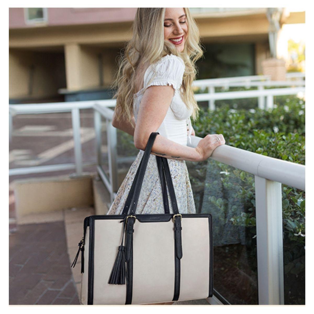 Ecosusi Bolsa Oficina para notebook 15.6'' Gran Capacidad - Beige y Negro-1