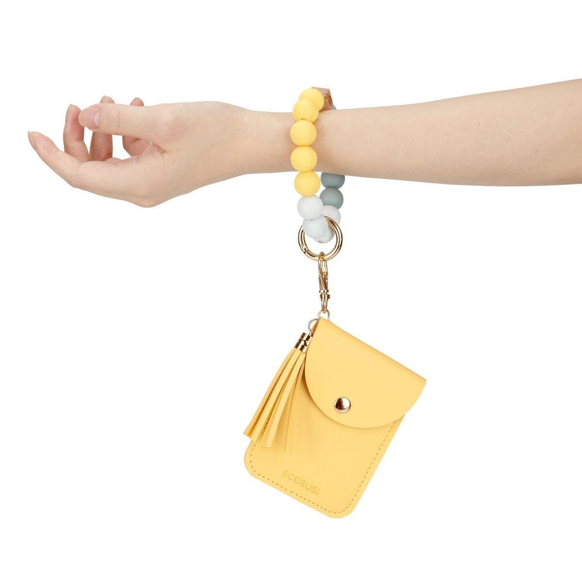 ECOSUSI Llavero de pulsera con billetera- Amarillo-2