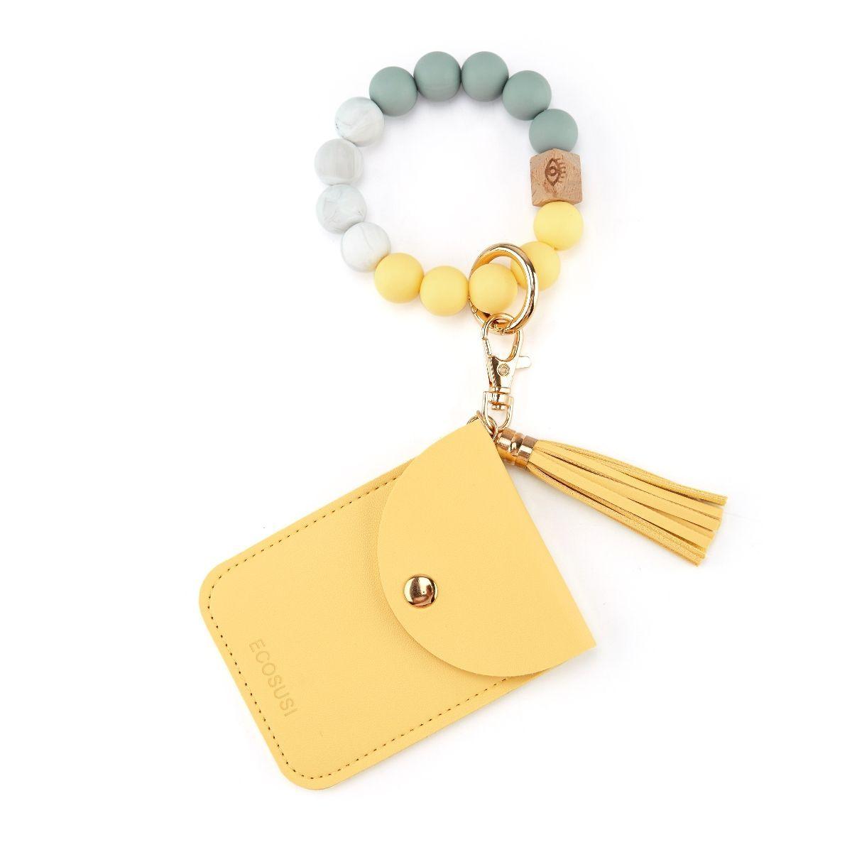 ECOSUSI Llavero de pulsera con billetera- Amarillo-0