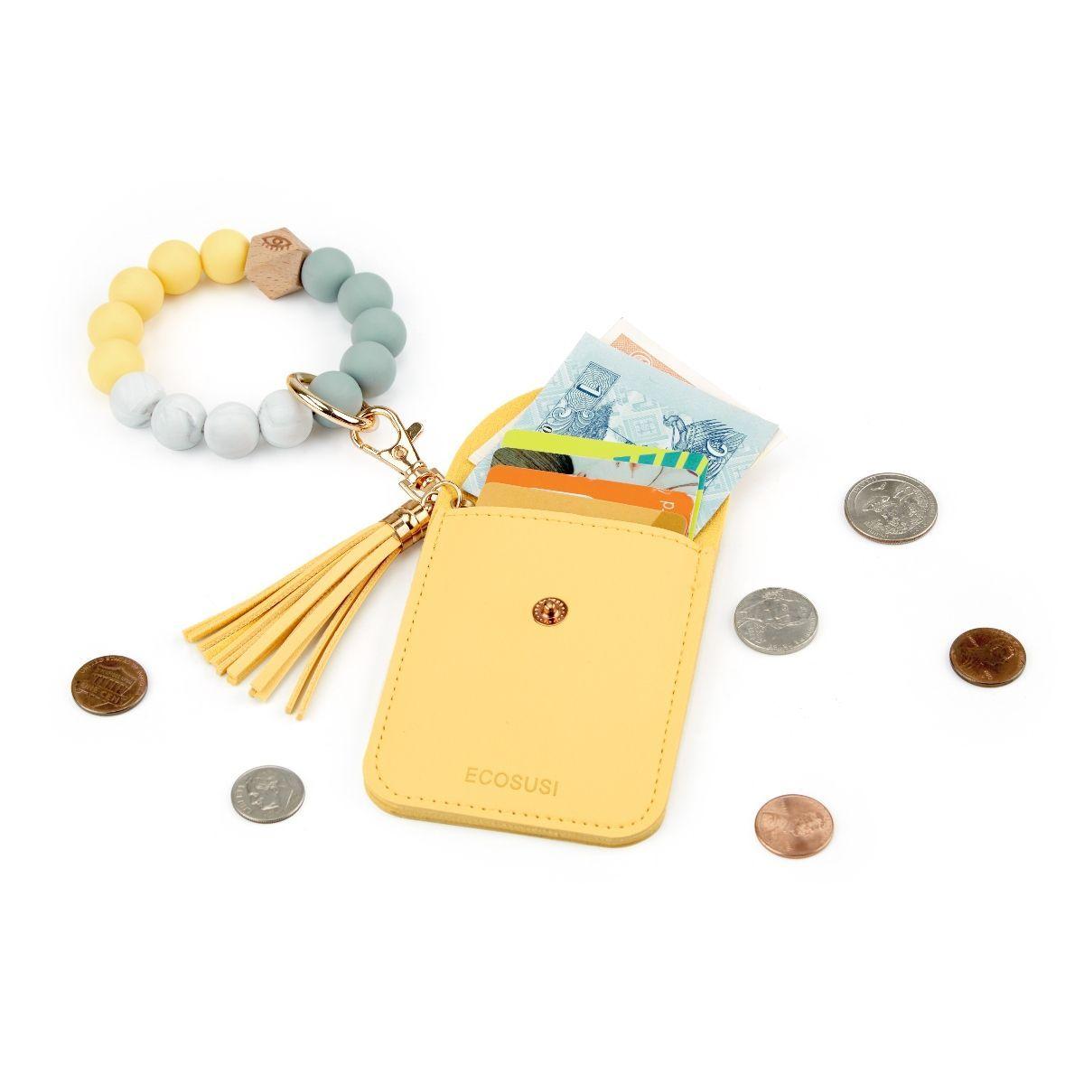 ECOSUSI Llavero de pulsera con billetera- Amarillo-7