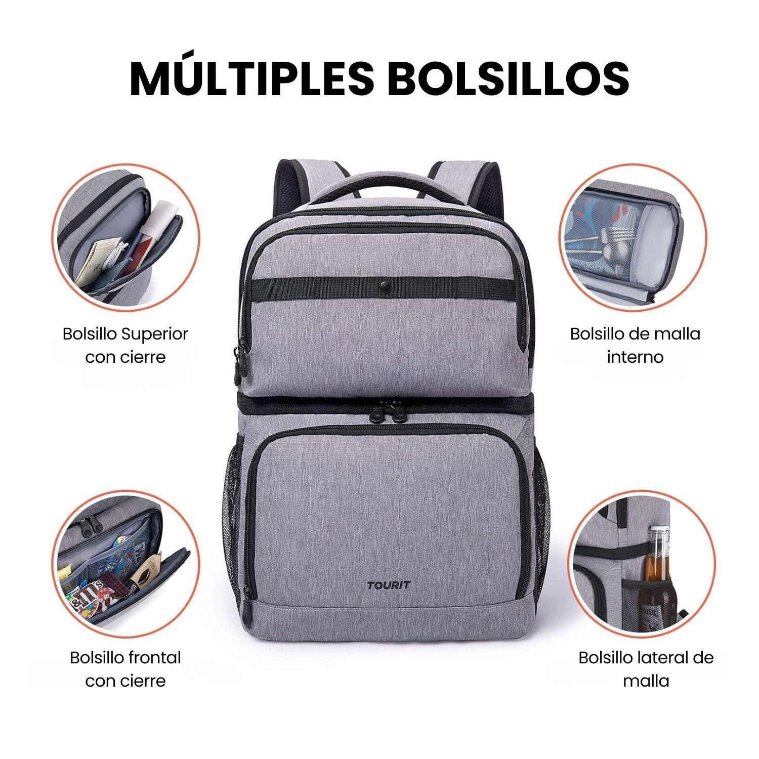 Tourit Mochila Térmica Double Deck 30 latas 28L Impermeable Gris-5