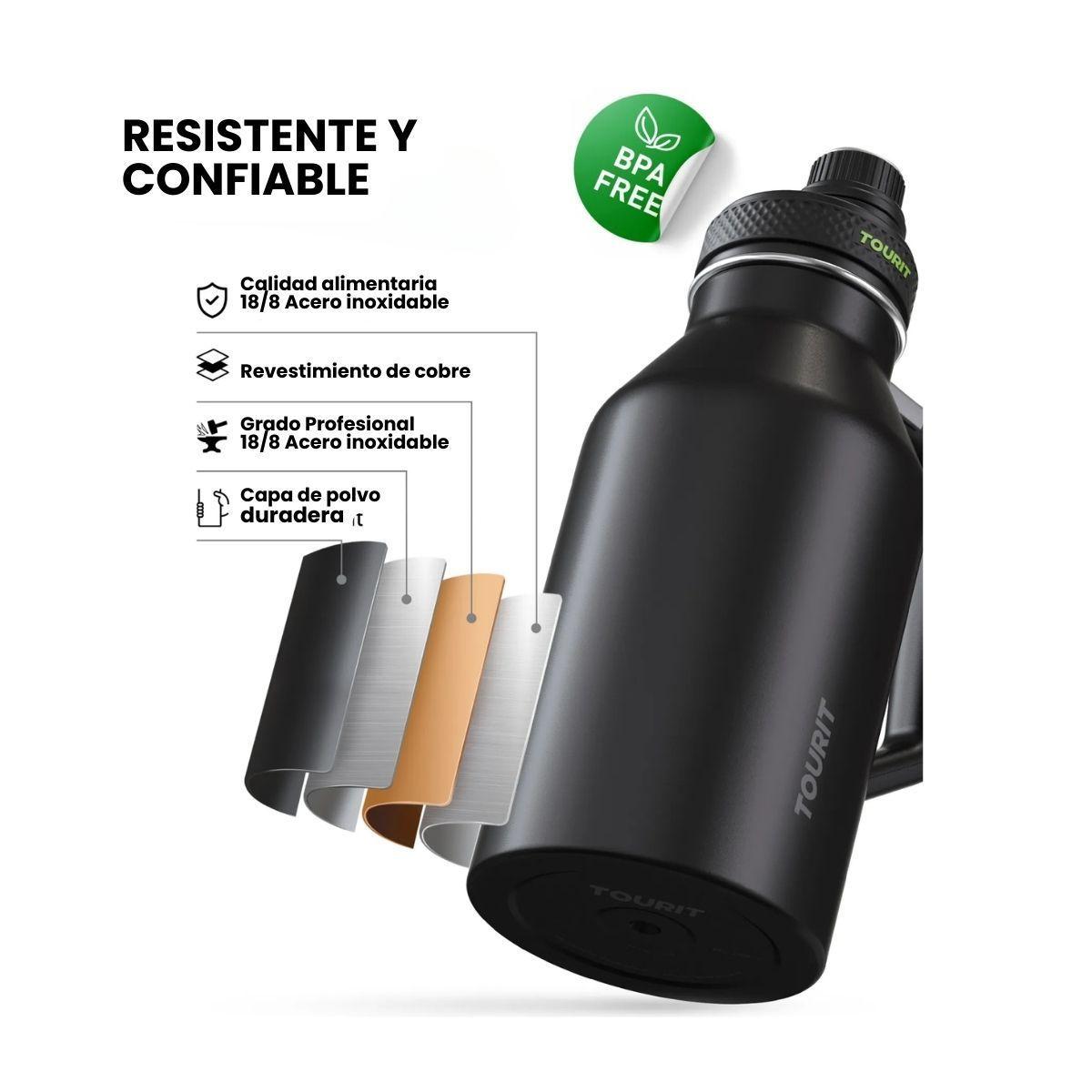 Tourit Botella de Agua Térmica Deportiva Anti Derrames con Asa 64oz- Negro-5