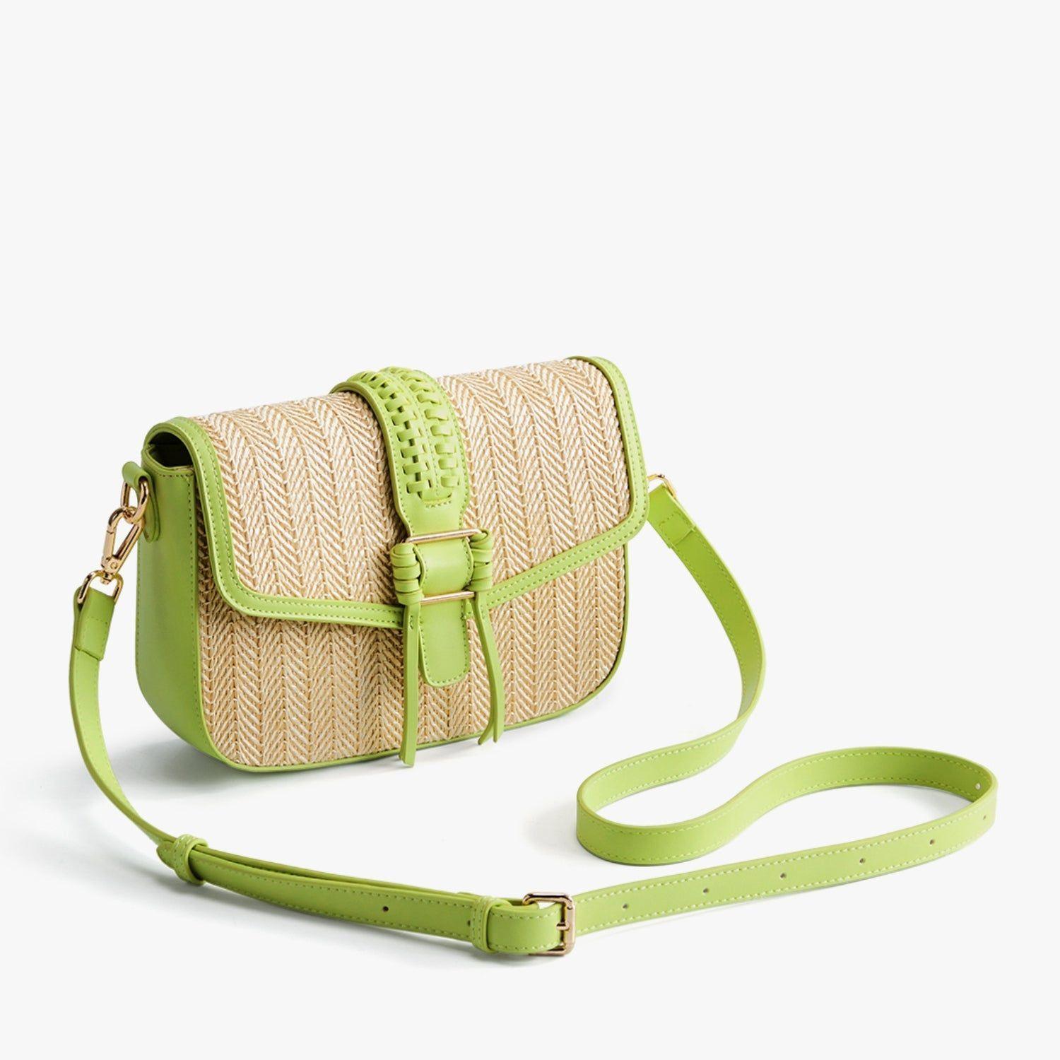 Ecosusi Cartera Bandolera Marina de Rafia Natural Verde-5
