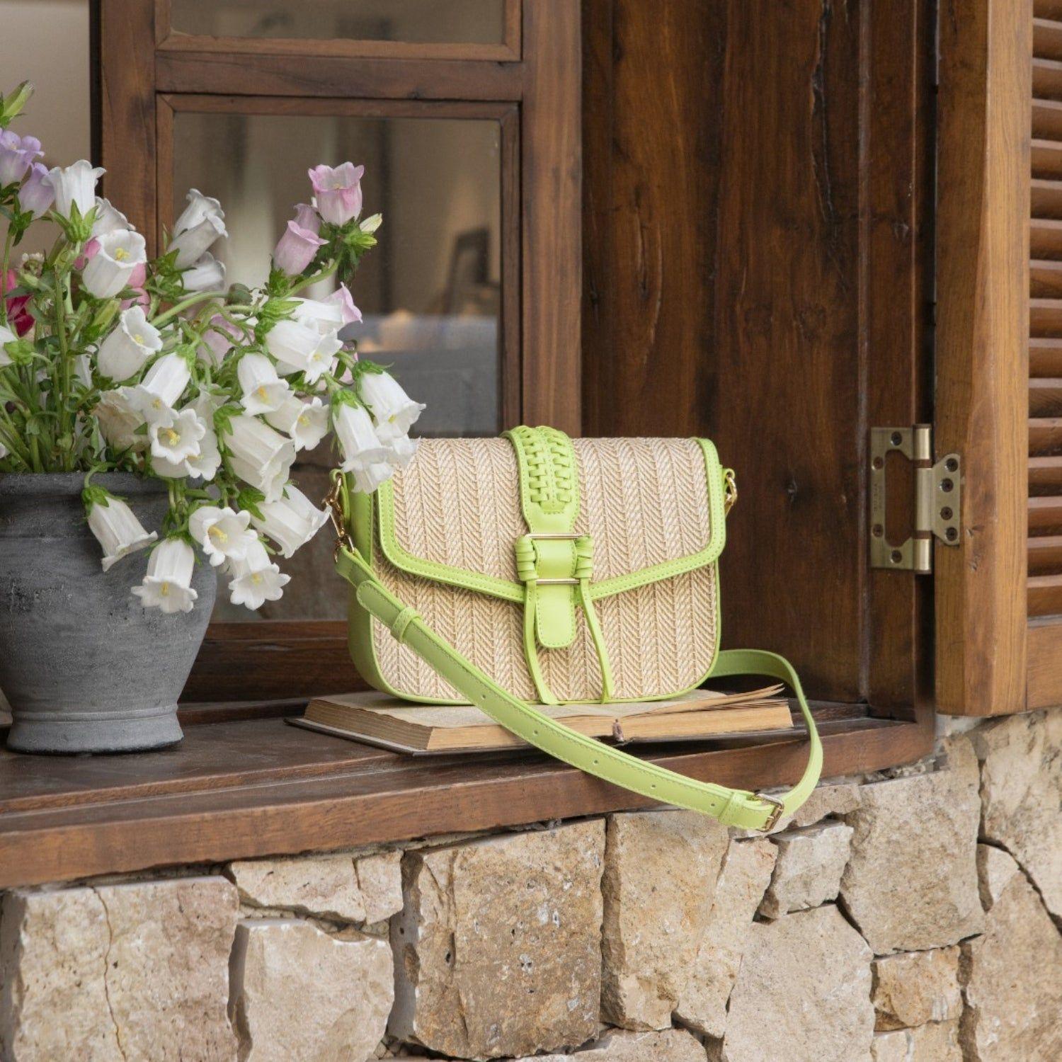 Ecosusi Cartera Bandolera Marina de Rafia Natural Verde-9