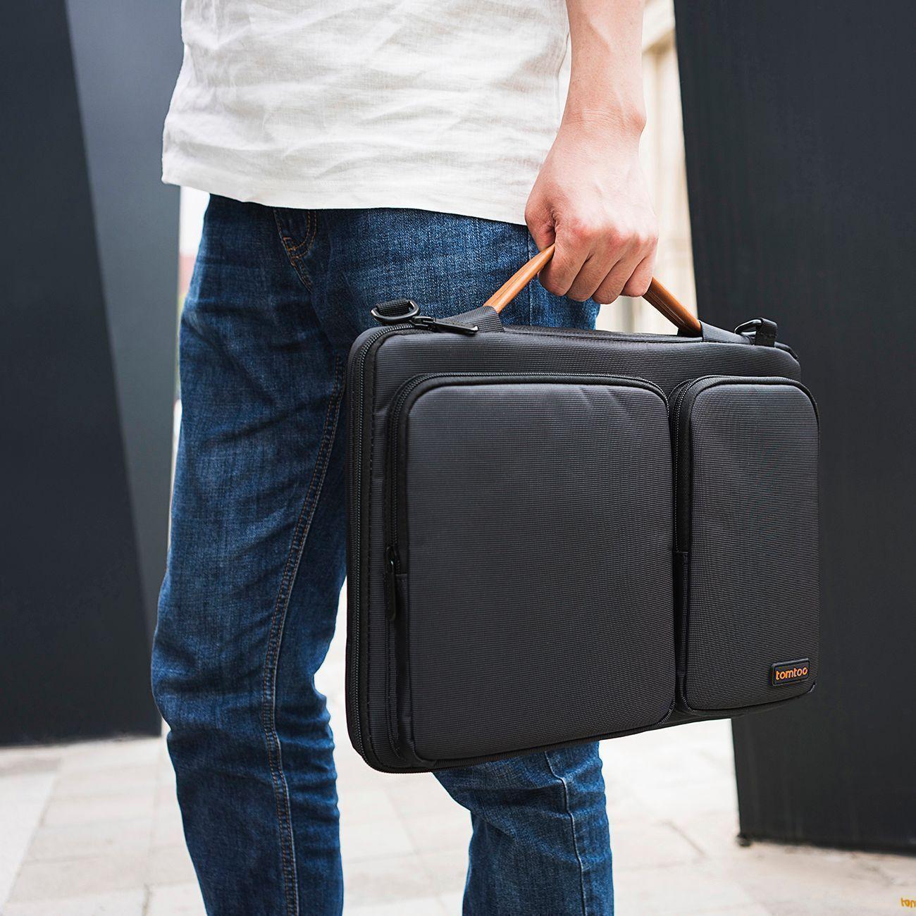 TOMTOC- BOLSO DE HOMBRO A42 PARA NOTEBOOK/MACBOOK 14''- NEGRO-3