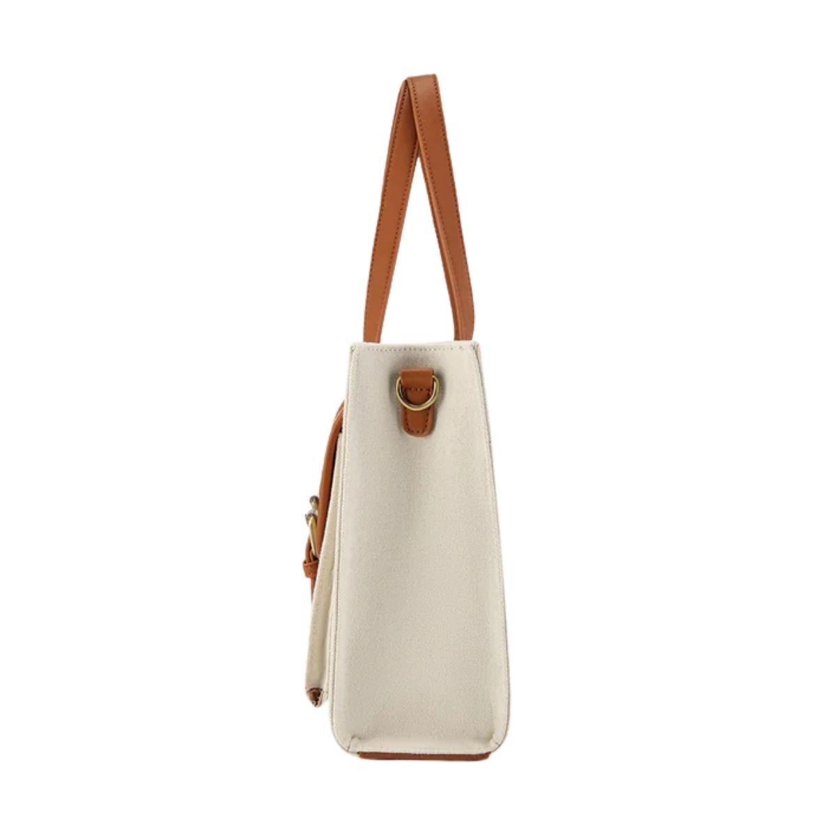 Ecosusi Bolso Tote Lienzo de Olivia para notebook 13" -Blanco y Marrón-4
