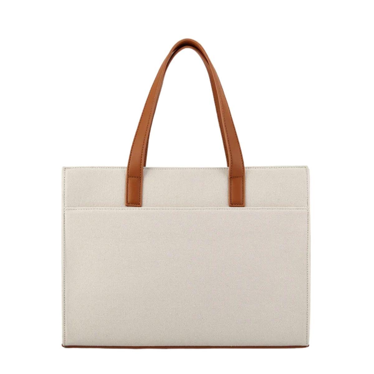 Ecosusi Bolso Tote Lienzo de Olivia para notebook 13" -Blanco y Marrón-5